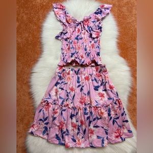 1st Kiss Girls 💋 Pink Floral Two-Piece Shirt & Skirt Set